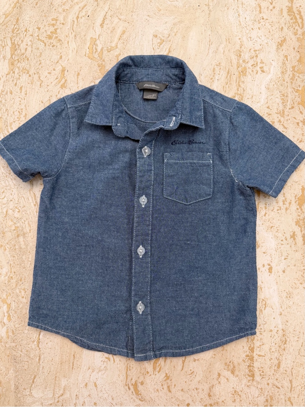 Eddie Bauer Toddler Boys' Chambray Short-Sleeve Denim Button-Down - Blue